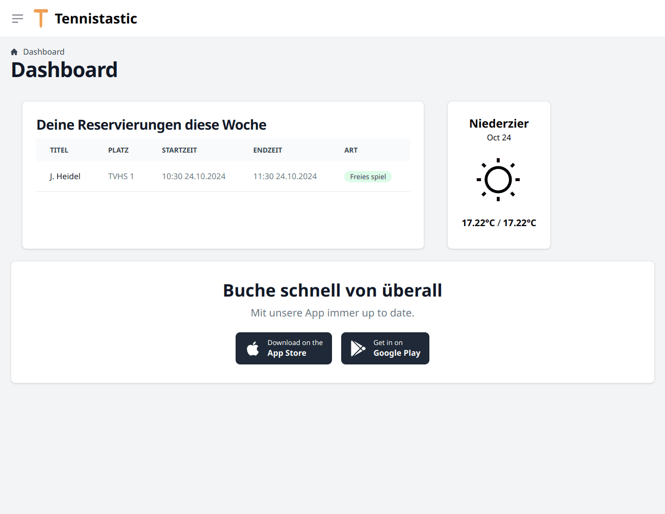Tennistastic Dashboard